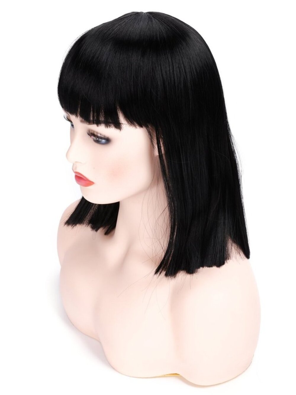 Short Straight Black Wig with Bangs Natural Looking Heat Resistant Hair Cosplay